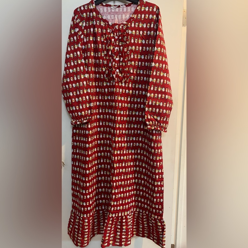 Flannel People Women's Red Printed Long Nightgown Robe